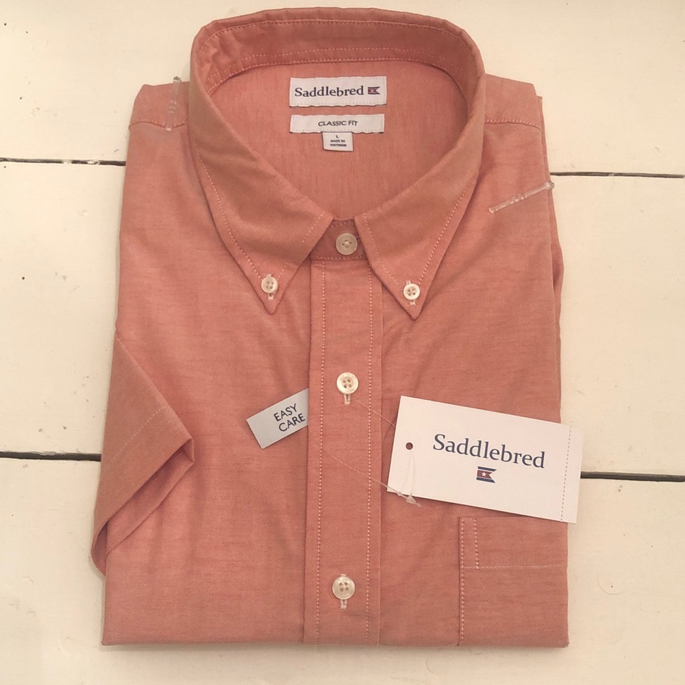 Saddlebred Short Sleeve Button-Down Shirt - Coral Size Large NWT